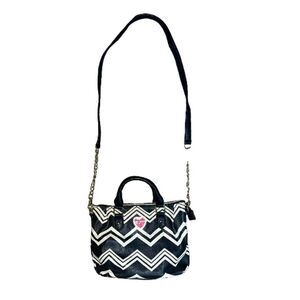 Betsey Johnson Zigzag Crossbody Black & White Zebra Leather Handbag Purse Floral